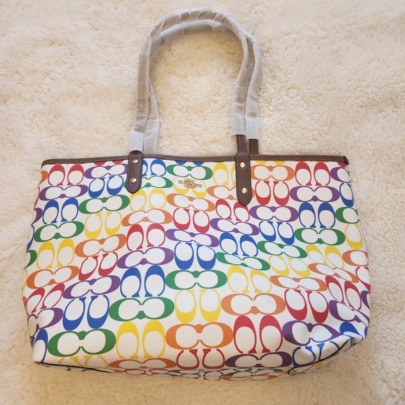 Coach Handbags - Coach Reversible City Tote in Rainbow Signature Canvas Pride Collection 2463